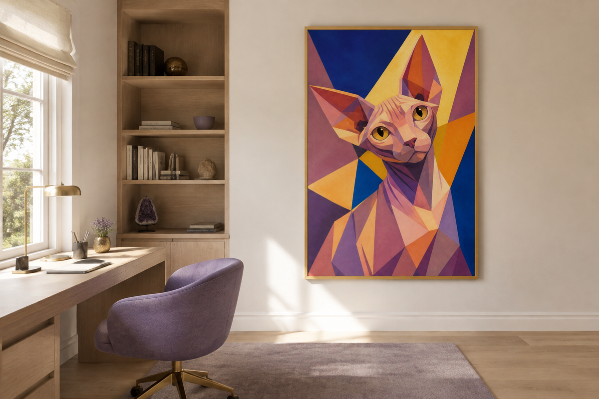 Obraz Sphynx — zvědavost zavěšený v interiéru